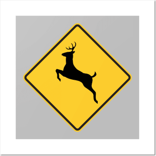 Deer Crossing Road Sign Posters and Art